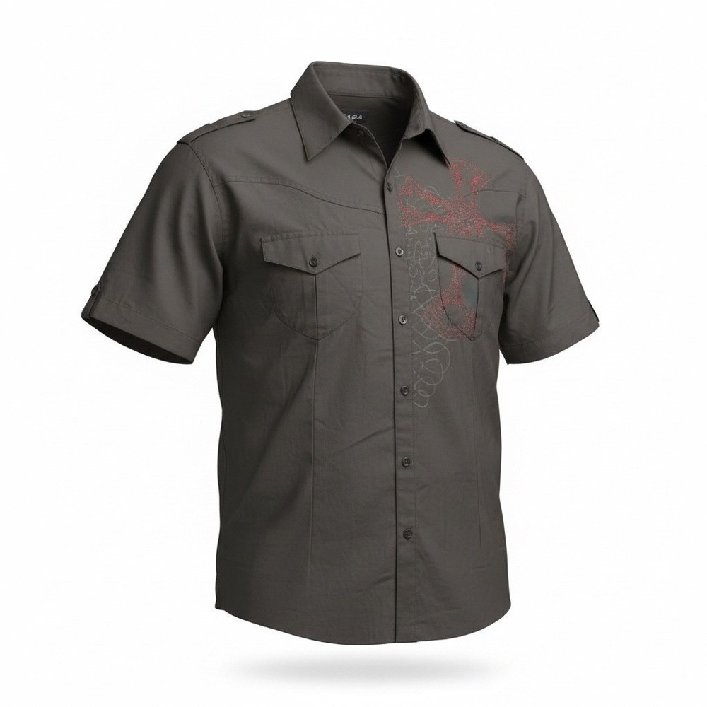 VTG Praga Mens 5XL Black Gothic Cross Redemption Embroidered‎ Short Sleeve Shirt